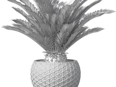 Decorative Cycas palm in a golden vase in Art Deco style 3D model