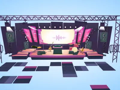 Concert scene festival music instruments lowpoly  Low-poly 3D model