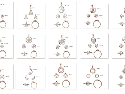 240 Light wt Ring Earrings Pendant set stl jcd 1-render details  3D Model Pack