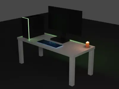 Low Poly Desk computer with light Low-poly 3D model