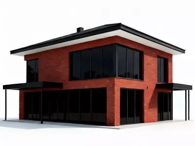 Modern Red Brick Architectural House 3D Model Low-poly 3D model