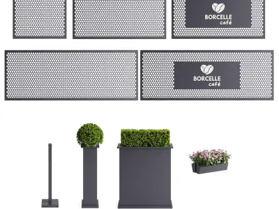 Modular Sidewalk Cafe Partition System 3D model