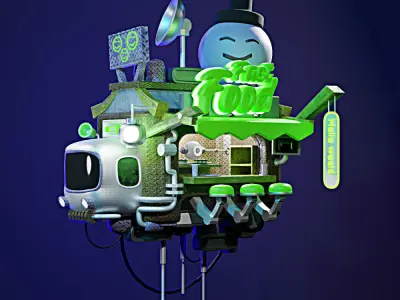 3d cyberpunk truck  Low-poly 3D model