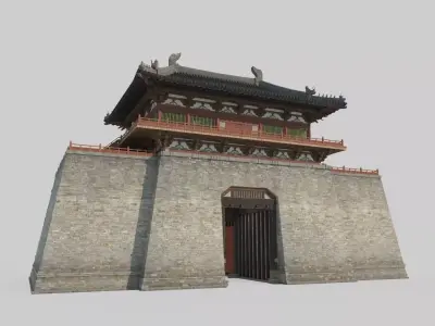 Ancient Asian architecture city tower 3D model