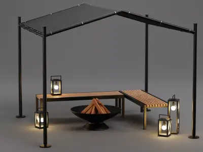 Gazebo Setup V1 - Cozy Outdoor Fire Pit Scene 3D model