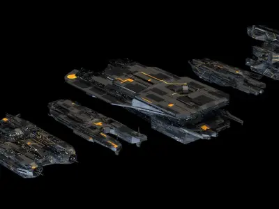 Spaceship fleet 3D asset pack Low-poly 3D model