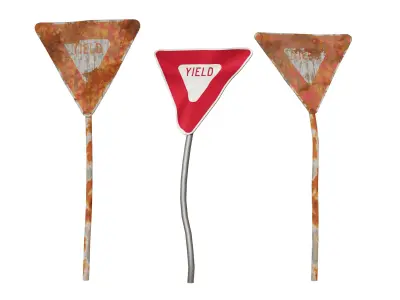 Yield Road Signs Rusted Old and Clean versions Low-poly 3D model