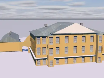 Manor building on cloudy day 3D model