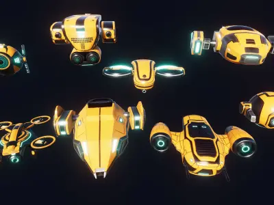 Sci Fi Robot Drone Pack Low-poly 3D model