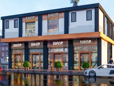 shops shop building on corner of street 3D model