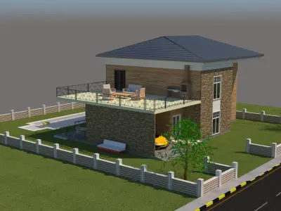 Modern House 3D model Low-poly 3D model purchase