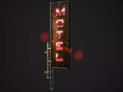 MoTel Neon signs Cyberpunk  Optimized FOr games  Low-poly 3D model
