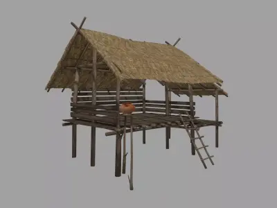 Hut in the rice field Low-poly 3D model