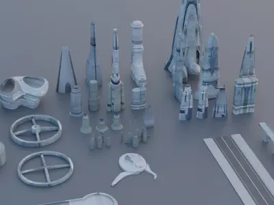 Galactic Cityscape Kit bash Pack 3D model
