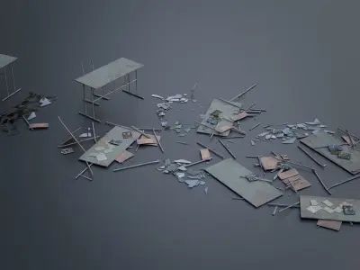 Abandoned School Elements Low-poly 3D model