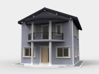 Blue House with one floor Greek columns 3D model