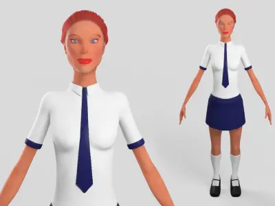 School girl female lowPoly Low-poly 3D model