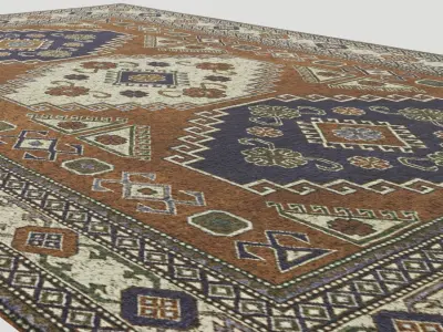 Brown and Blue Living Room Carpet Low-poly 3D model
