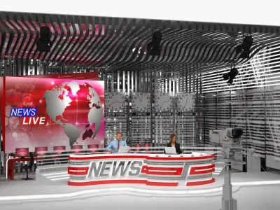  Modern News Studio Set Rigged 