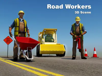 Road Workers Scene  Low-poly 3D model