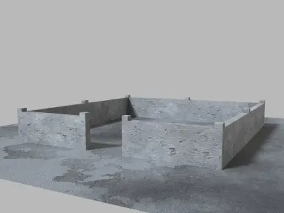 WALL AND ASPHALTED TERRAIN Low-poly 3D model