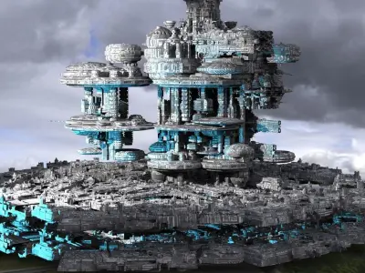 Sci-Fi City dystopia Floating Kitbash  3D model