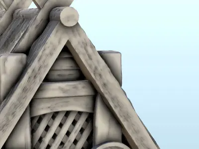 Viking building in thatch and wood with ornaments 7 3D print model