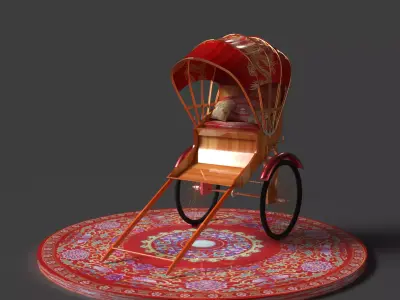 Chinese rickshaw Low-poly 3D model