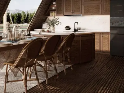 -Living Room and Kitchen with Dinning Set Low-poly121 Low-poly 3D model