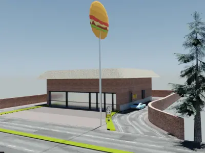 Drive Thru Fast Food Restaurant Free low-poly 3D model
