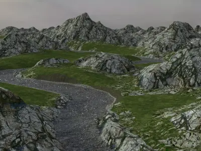 Mountain river with seamless geometry for infinite terrain 3D model