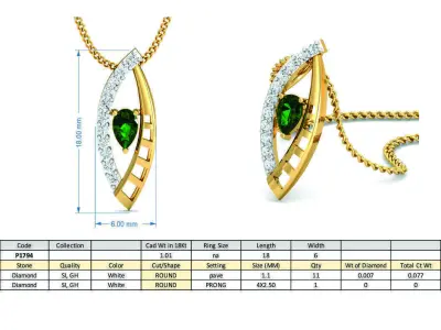 Pear Diamond Pendant 3dm STL FBX OBJ Render Details 3D print model