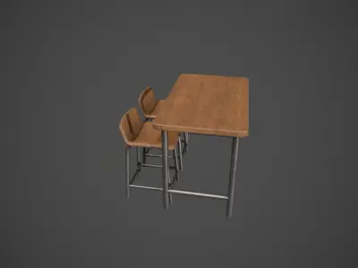 Wooden and Light Metal Breakfast Bar Low-poly 3D model