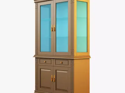 Victory wooden cabinet with glass doors 3D model