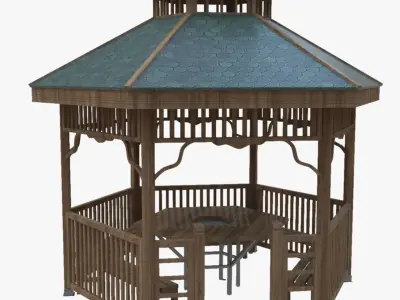 Wooden Garden Pergola Gazebo Arbor Collection 3D Model Pack