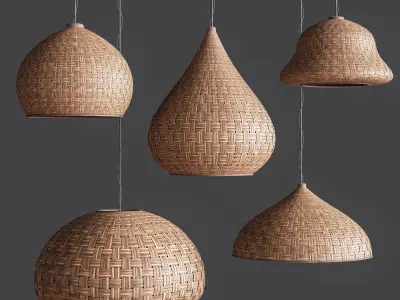 Rattan pendant lights 01 3D model