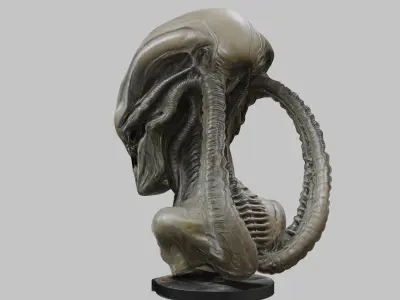 Fantasy HR Giger Insipred  Grey Alien Head Bust Low-poly 3D model