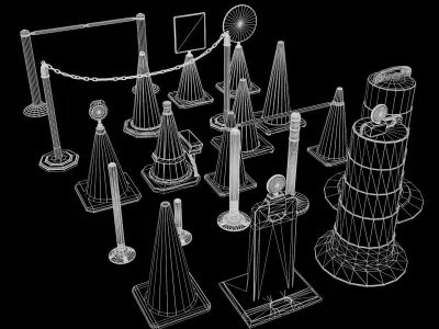 Traffic Cones Set Low-poly 3D model