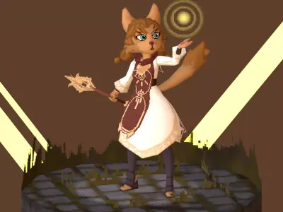 3D Lowpoly style furry character with Rig - Fevronia The Cleric Low-poly 3D model