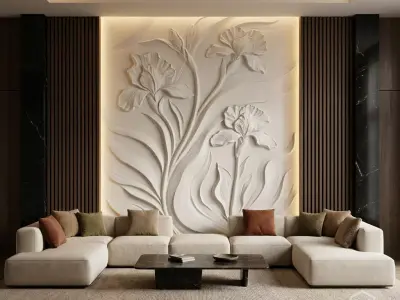 Modern floral Relief Panel Wall Decor Set STL Mural CNC 334 3D model