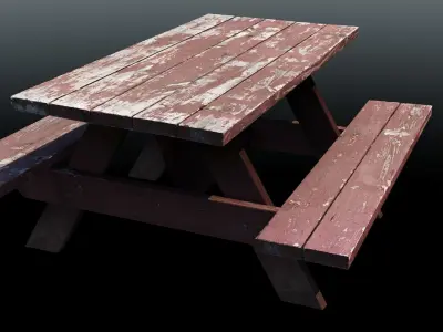 Weathered Picnic Table - High Fidelity Low-poly 3D model