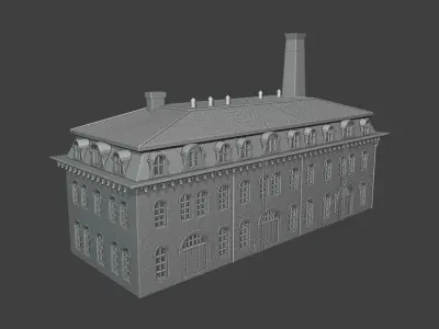 Historic Brick Industrial Factory Building Low Poly 3D print model
