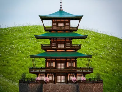JAPANESE TEMPLE Low-poly 3D model