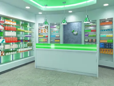  Pharmacy Store Green Interior with Filling 