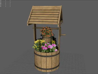 Decorative Wooden Wishing Well Low-poly 3D model