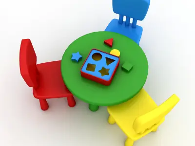 Kindergarten Table Chair Low-poly 3D model