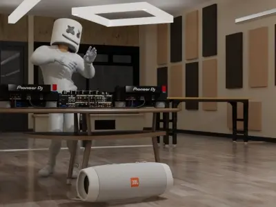 DJ Marsmello action with building and equipment 3D model