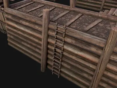 Wooden Castle Fort Walls Modular Low-poly 3D model