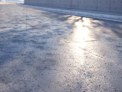 Damaged wet concrete road texture 3D model