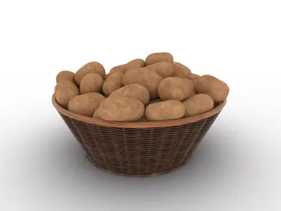 Basket and Potatoes Low-poly 3D model